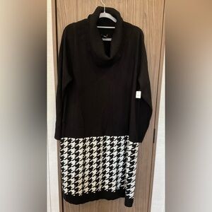 NWT New Directions Womens Long Sleeve Black & White Turtle Neck Sweater Dress 1X